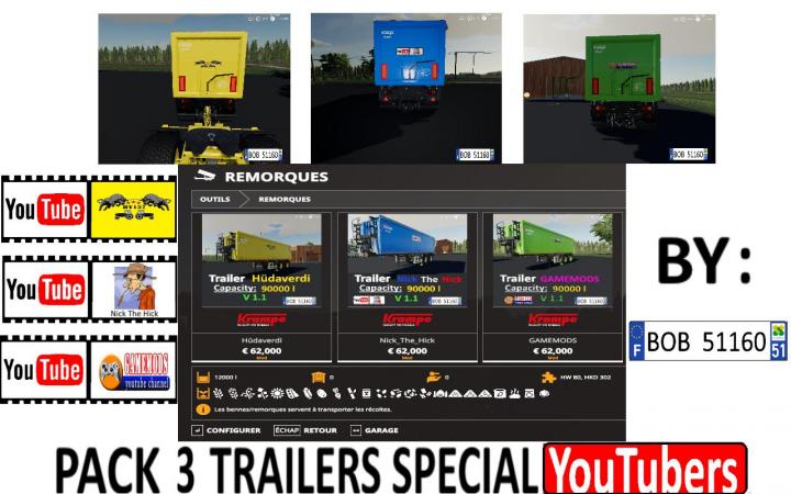 FS19 - Packs 3 Trailers Special Youtubers V1.0.0.1