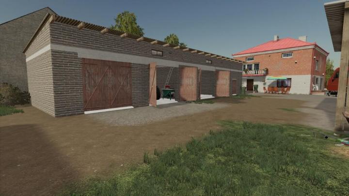 FS19 - Cowshed With A Garage V1